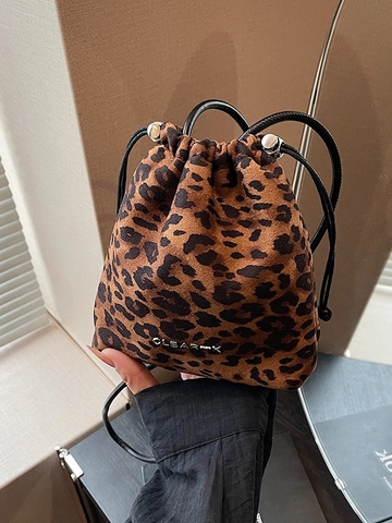 Damen Leopardenmuster Wildleder Beuteltasche Mode Kleine Umhängetasche Handy Tasche Mit Metallschnalle Bedruckter Beutel
