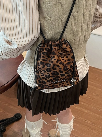 Damen Leopardenmuster Wildleder Beuteltasche Mode Kleine Umhängetasche Handy Tasche Mit Metallschnalle Bedruckter Beutel