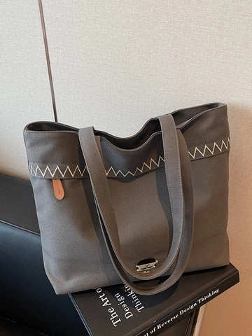 Bolso Tote de Lona Casual para Mujer Gran Capacidad Bolso de Hombro Con Bordado de Dibujos Animados Bolso de Mano