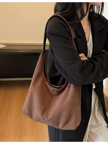 Vintage Large Capacity PU Suede Matte Texture Hobo Shoulder Bag For Women Retro Casual Commuter Tote Handbag With Pouch