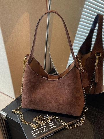 Borsa A Secchiello In Camoscio Vintage Da Donna Moda Casual Hobo Borsa A Spalla Con Catena Dorata Borsa A Tracolla Quotidiana