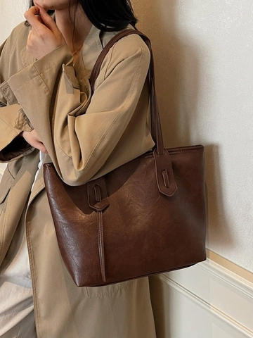 Retro Damen Tragetasche mit Großer Kapazität PU Leder Vintage Texturierte Umhängetasche Täglich Büro Mode Handtasche