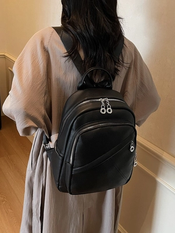 Damen Mode Litchi Muster PU Leder Rucksack Vielseitige Große Kapazität Student Schultasche Pendler Urban Reisetasche