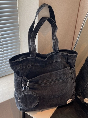 Bolso Tote de Mezclilla de Gran Capacidad para Mujer Bolso de Hombro de Jean Lavado Vintage Con Monedero Bolso Casual