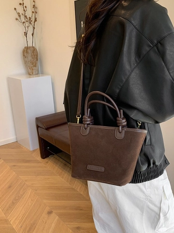 Nischen Vintage Frosted Wildleder Beuteltasche Für Damen Retro Casual Schultertasche Mit Geknotetem Griff Mode Umhängetasche