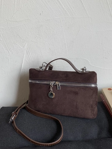 Sac Bandoulière Femme en Cuir PU Texture Daim Sac à Main Carré Rétro Minimaliste avec Fermeture Éclair et Sangle