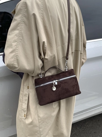 Sac Bandoulière Femme en Cuir PU Texture Daim Sac à Main Carré Rétro Minimaliste avec Fermeture Éclair et Sangle