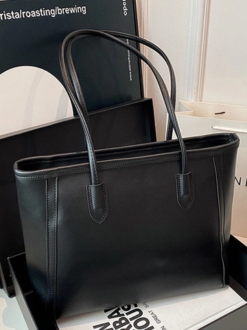 Sac Fourre-tout en Cuir PU Grande Capacité pour Femmes Sac à Épaule Mode Minimaliste Sac à Main Polyvalent Avec Surpiqûres
