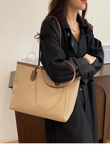 Sac Fourre-tout en Cuir PU Grande Capacité pour Femmes Sac à Épaule Mode Minimaliste Sac à Main Polyvalent Avec Surpiqûres