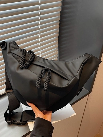 Borsa a Tracolla Minimalista da Donna Dumpling Bag Grande Capacità Tessuto Composito Borsa a Mezzaluna Casual Nero
