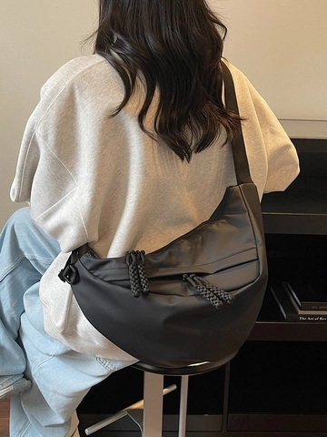 Borsa a Tracolla Minimalista da Donna Dumpling Bag Grande Capacità Tessuto Composito Borsa a Mezzaluna Casual Nero