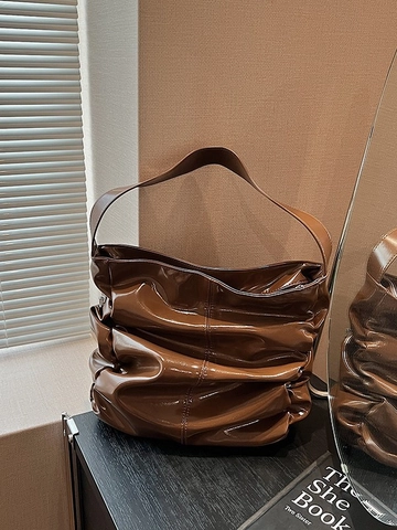 Sac Bandoulière Brillant Vintage Froncé Grande Capacité Hobo Sac à Épaule pour Femmes Élégant Trajet Doux Sac en Cuir PU