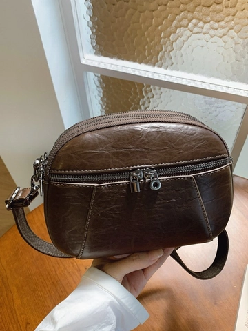 Bolso Bandolera Pequeño de Cuero PU Vintage para Mujer Bolso de Teléfono Retro Arrugado con Cremallera de Varias Capas