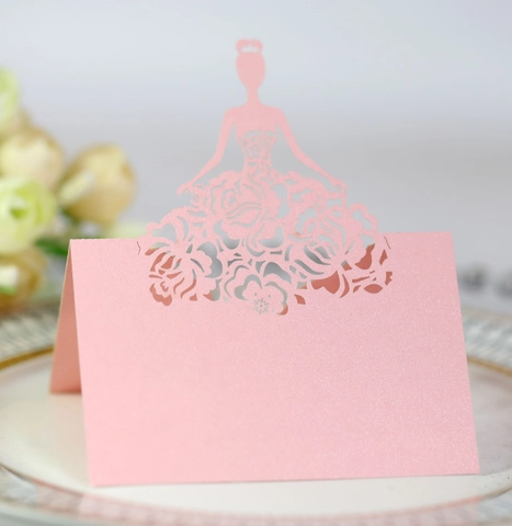 Laser Cut Hollow Out Rose Girl Silhouette Pearl Paper Place Cards Wedding Table Seat Name Cards Party Banquet Table Decor
