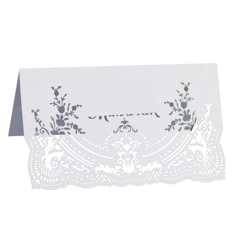 Marque-places Élégants en Papier Perlé Découpe Laser Dentelle Florale Cartes de Table Ajourées pour Décoration de Mariage Banquet