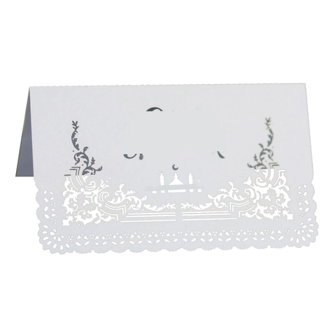 Marque-places Découpés au Laser Papier Perlé Silhouette de Mosquée Design Dentelle pour Aïd Ramadan Mariage Fête Banquet Décoration de Table