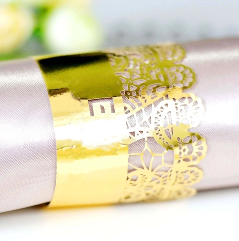 Elegante Laserschnitt Blumen Spitze Perlmuttpapier Serviettenringe Einweg Ausgehöhlte Servietten Schnallen Für Hochzeit Party Hotel Dekor