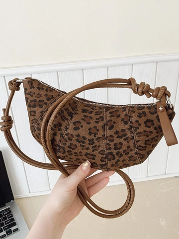 Damen Umhängetasche Mit Leopardenmuster PU Leder Vintage Horn Schultertasche Lässig Kleine Mode Kuriertasche