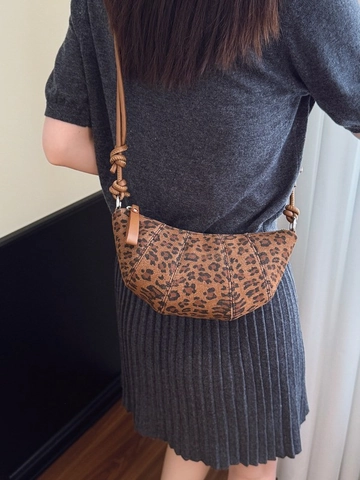 Damen Umhängetasche Mit Leopardenmuster PU Leder Vintage Horn Schultertasche Lässig Kleine Mode Kuriertasche