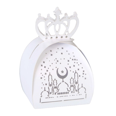 Ramadan Eid Mubarak Zuckerdose Lasergeschnitten Moschee Mond Stern Krone Perlglanzpapier Hochzeit Geschenkboxen Hohl Partybedarf