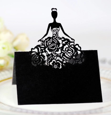 Marque-places Élégants en Papier Perlé Découpé au Laser Silhouette Féminine Design Rose Ajourée Décoration de Table de Mariage