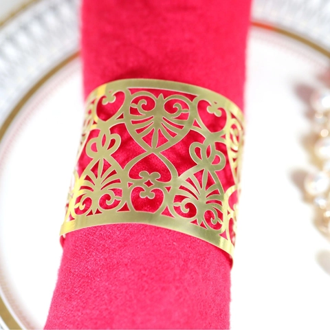 Élégants Ronds de Serviette en Papier Perlé Découpe Laser Motif Cœur pour Mariage Banquet Hôtel Table Fête