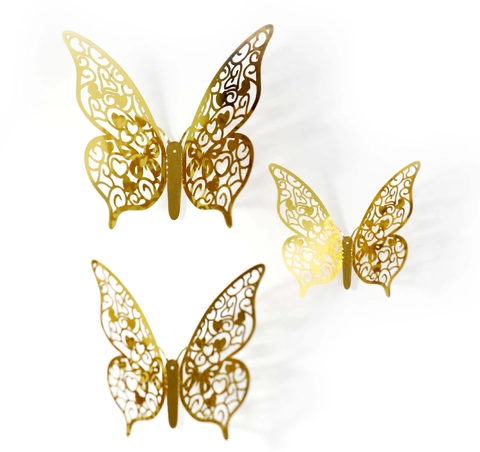 12Pcs 3D Mirror Metallic Hollow Butterfly Wall Stickers Laser Cut Craft Paper DIY Home Party Wedding Decorative Decals