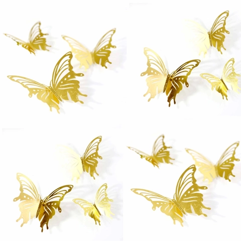 3D Hohle Schmetterling Wandaufkleber Metallische Textur Reflektierendes Bastelpapier Schmetterling Decals Für Party Hochzeit Deko