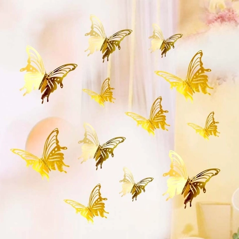 3D Hohle Schmetterling Wandaufkleber Metallische Textur Reflektierendes Bastelpapier Schmetterling Decals Für Party Hochzeit Deko