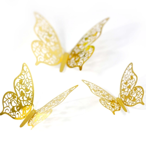 12Pcs 3D Mirror Metallic Hollow Butterfly Wall Stickers Laser Cut Craft Paper DIY Home Party Wedding Decorative Decals
