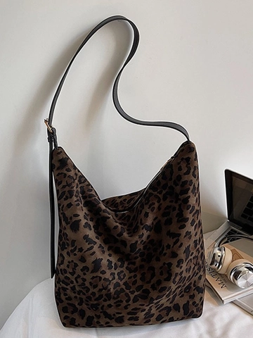 Vintage Leopardenmuster Große Kapazität Flanell Hobo Tasche Für Damen Casual Commuter Tote Bag Weiche Umhängetasche Mit Reißverschluss