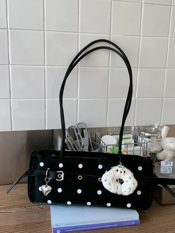 Borsa Sottobraccio a Pois Retrò per Donna Borsa a Spalla in Pelle PU Con Ciondolo a Cuore Borsa Quadrata alla Moda Borsa a Mano Quotidiana