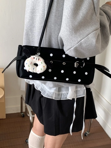 Borsa Sottobraccio a Pois Retrò per Donna Borsa a Spalla in Pelle PU Con Ciondolo a Cuore Borsa Quadrata alla Moda Borsa a Mano Quotidiana