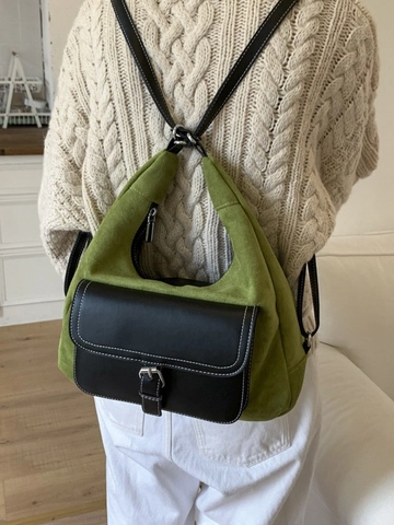 Sac Hobo Femme Vintage Grande Capacité Rétro en Cuir PU Patchwork Sac à Épaule Fonctionnel Multi Poche Navetteur Tote
