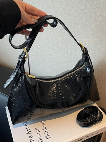 Bolso de Hombro Vintage en Cuero PU con Cera para Mujer Bolso Minimalista de Color Sólido con Correas Dobles
