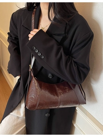 Bolso de Hombro Vintage en Cuero PU con Cera para Mujer Bolso Minimalista de Color Sólido con Correas Dobles