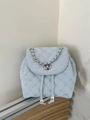 Zaino Mini Trapuntato da Donna in Pelle PU con Tracolla a Catena Decorazione di Perle Piccola Borsa da Scuola Zaino Elegante con Coulisse