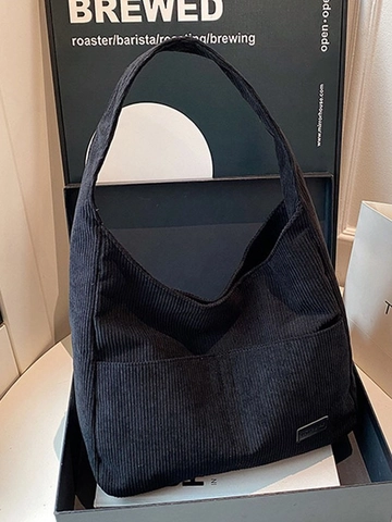 Women Corduroy Large Capacity Shoulder Tote Bag Retro Minimalist Casual Commuter Hobo Bag For Daily Use Solid Color