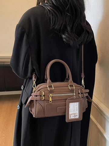 Vintage Sophisticated Boston Handbag For Women Retro PU Leather Large Capacity Pillow Crossbody Shoulder Bag With Card Holder Charm