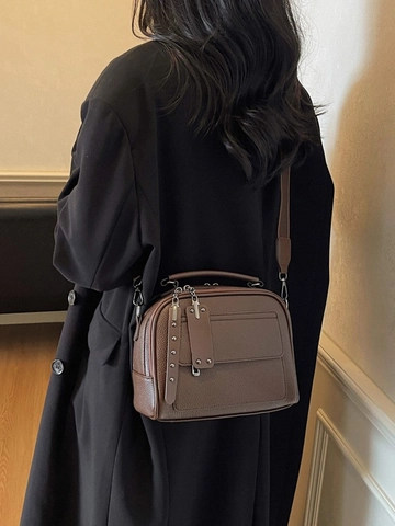 Borsa a Tracolla da Donna Vintage in Pelle PU Grana Litchi Borsa a Spalla Quadrata Tracolla Larga Doppia Cerniera