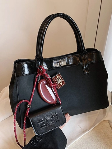 Vintage Frosted PU Leather Patchwork Handbag Large Capacity Shoulder Crossbody Bag With Adjustable Strap And Metal Lock