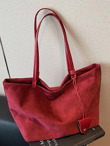 Women Large Capacity Suede Tote Bag Matte Vintage Shoulder Bag For Daily Commute Versatile Flannel Fashion Handbag
