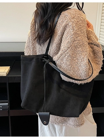 Women Large Capacity Suede Tote Bag Matte Vintage Shoulder Bag For Daily Commute Versatile Flannel Fashion Handbag
