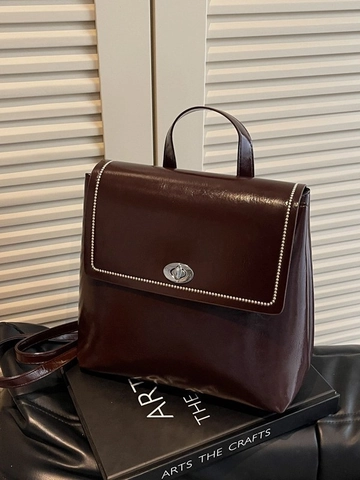 Damen Mode PU Leder Rucksack Große Kapazität Einfach Vielseitig Student Schultasche Lässig Pendeln Klappenrucksack Mit Drehverschluss Verzierung