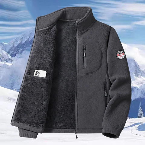 Giacca da Uomo in Pile Polare Ispessito Antivento con Collo in Piedi Termica con Tasche Multiple per Sport all'Aperto Autunno Inverno
