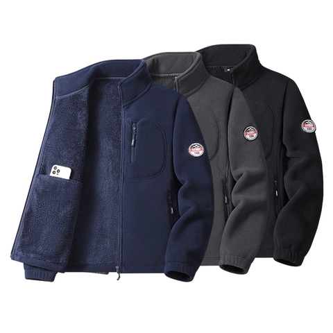 Giacca da Uomo in Pile Polare Ispessito Antivento con Collo in Piedi Termica con Tasche Multiple per Sport all'Aperto Autunno Inverno