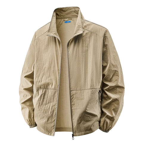 Men's Anti-UV Sun Protection Jacket Lightweight Waterproof Breathable Nylon Outdoor Fishing Windbreaker Loose Stand Collar Thin Coat