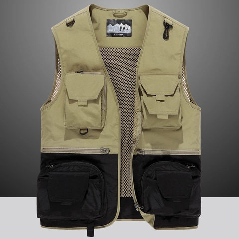 Gilet Fonctionnel Homme Extérieur Multi-Poches Imperméable Séchage Rapide Pêche Photographie Cargo Gilet Veste Sans Manches