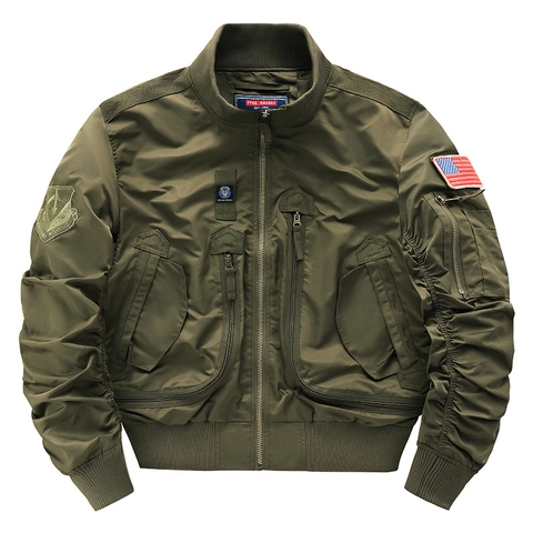 Giacca Bomber Militare Vintage MA-1 da Uomo Antivento in Nylon Multitasche Tattico Cappotto di Volo Con Patch