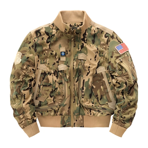 Giacca Bomber Militare Vintage MA-1 da Uomo Antivento in Nylon Multitasche Tattico Cappotto di Volo Con Patch